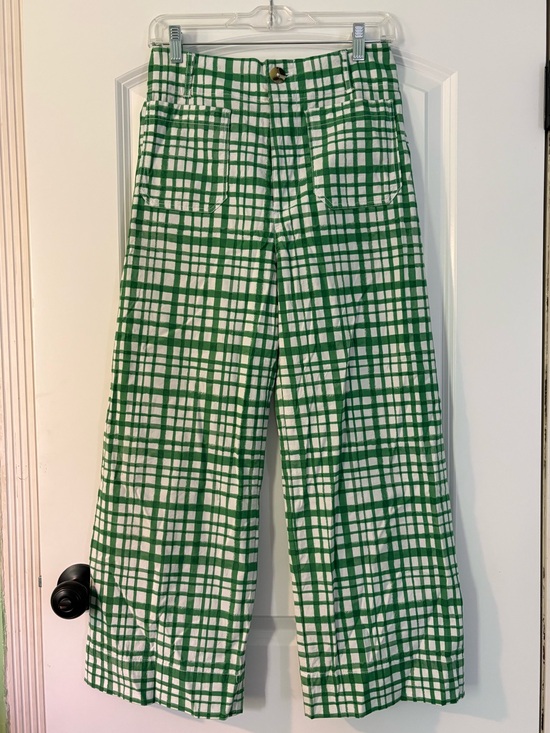 Pilcro Pants - Pilcro Colette Green and White Plaid Wide-Leg Pants - size 28